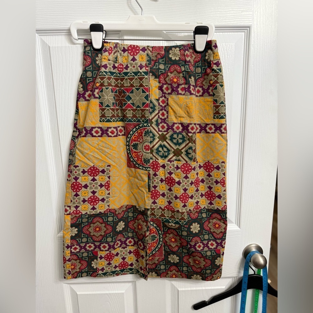 VTG RUFF HEWN Skirt 10 Cotton Twill Patchwork Southwest Wrap Maxi Midi USA - Picture 4 of 5